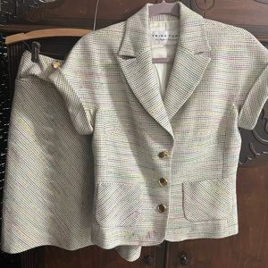 SUMMER SALE. Great deal on Trina Turk white checkered short-sleeved suit